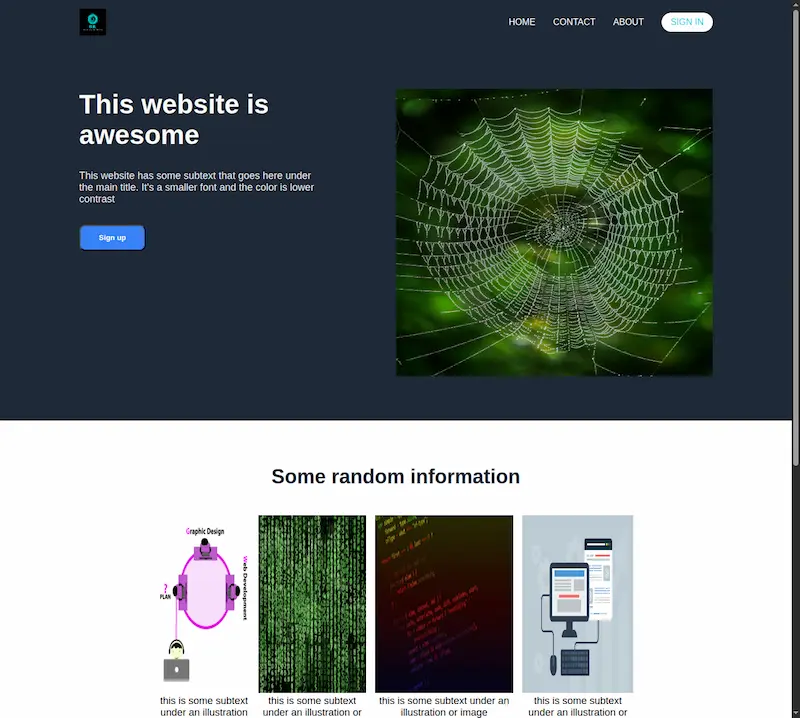 screenshot of landing page desktop view